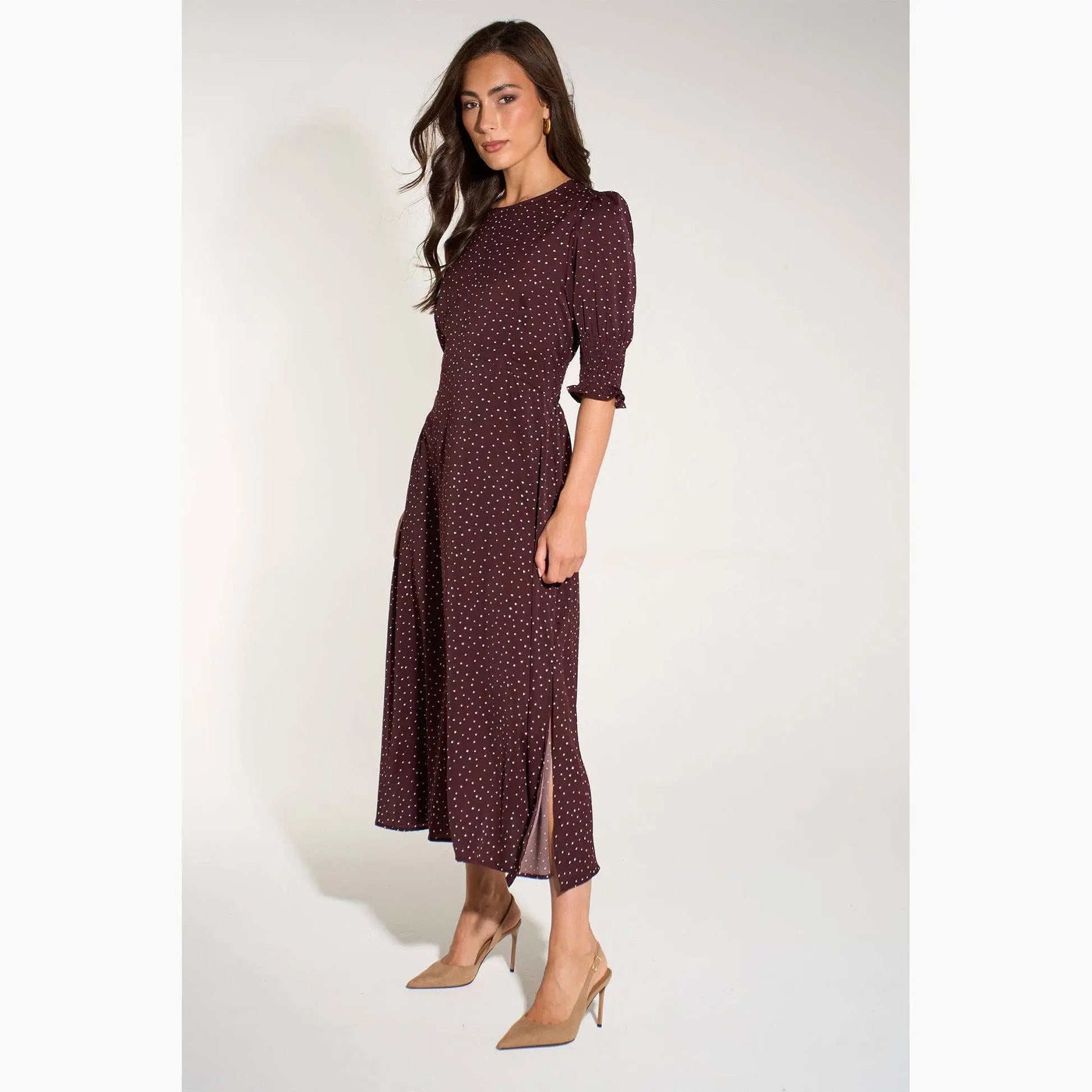 Silk Feel Ditsy Heart Print Tea Dress The Style Closet