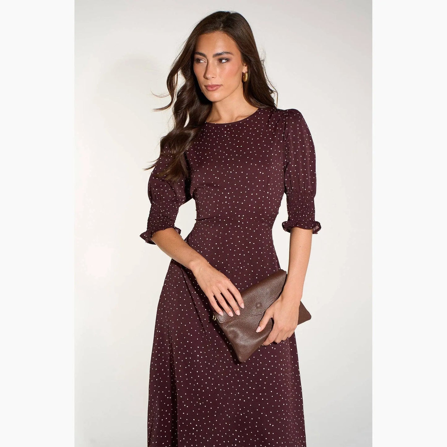 Silk Feel Ditsy Heart Print Tea Dress The Style Closet