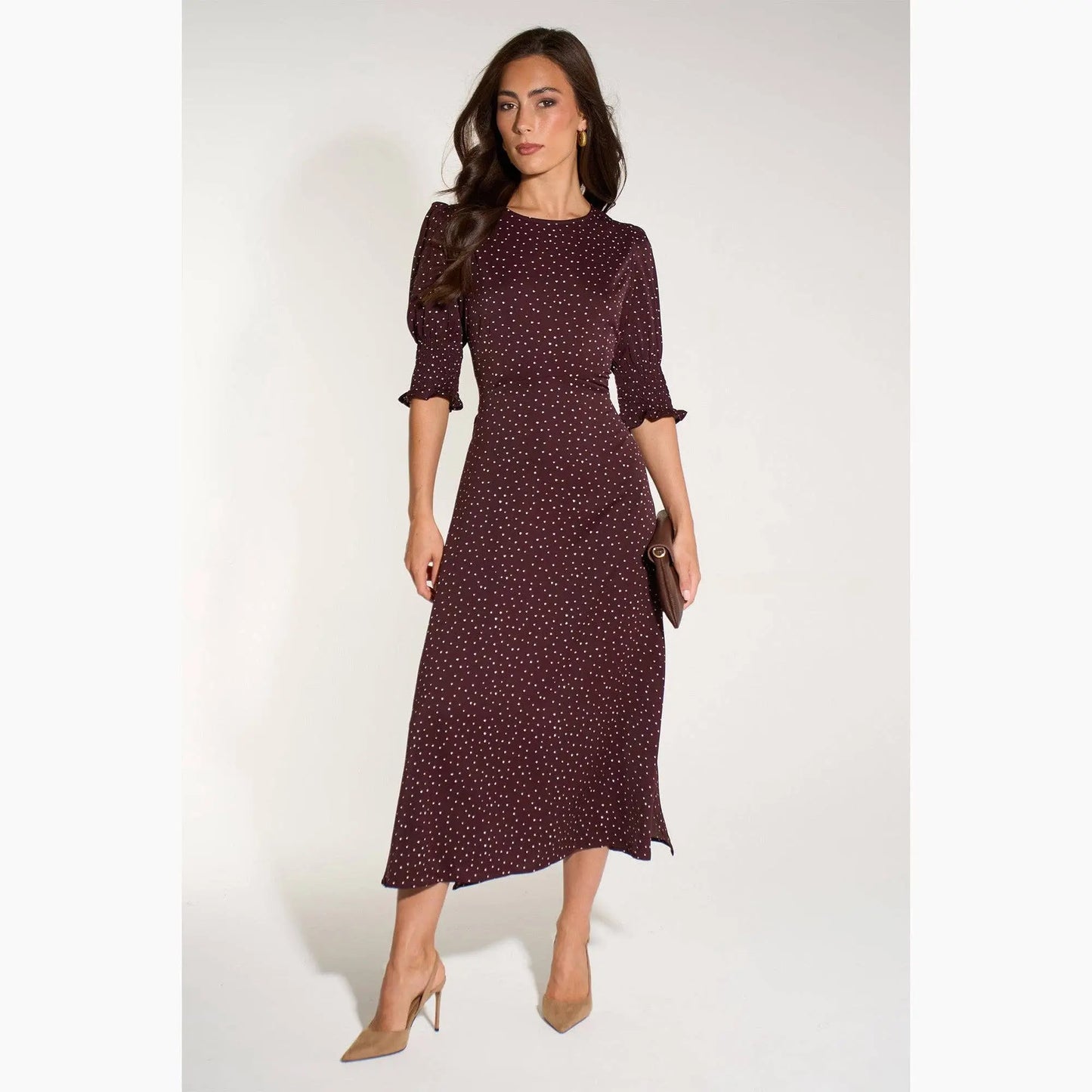Silk Feel Ditsy Heart Print Tea Dress The Style Closet