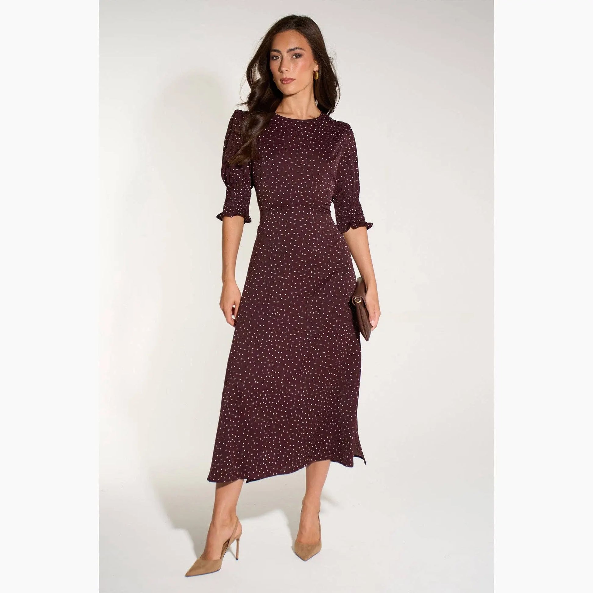 Silk Feel Ditsy Heart Print Tea Dress The Style Closet