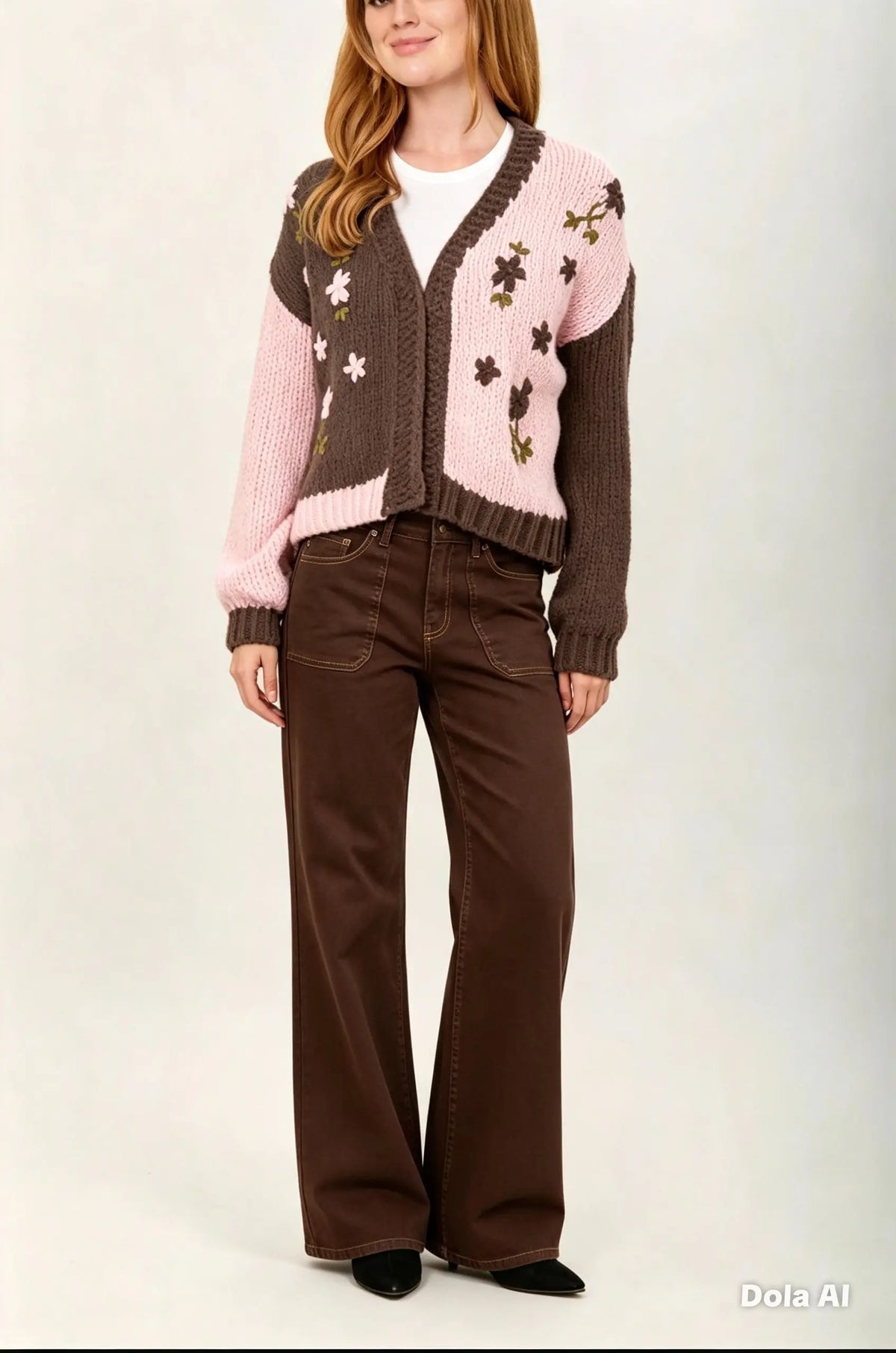 Pink/Brown Chunky Cardigan The Style Closet