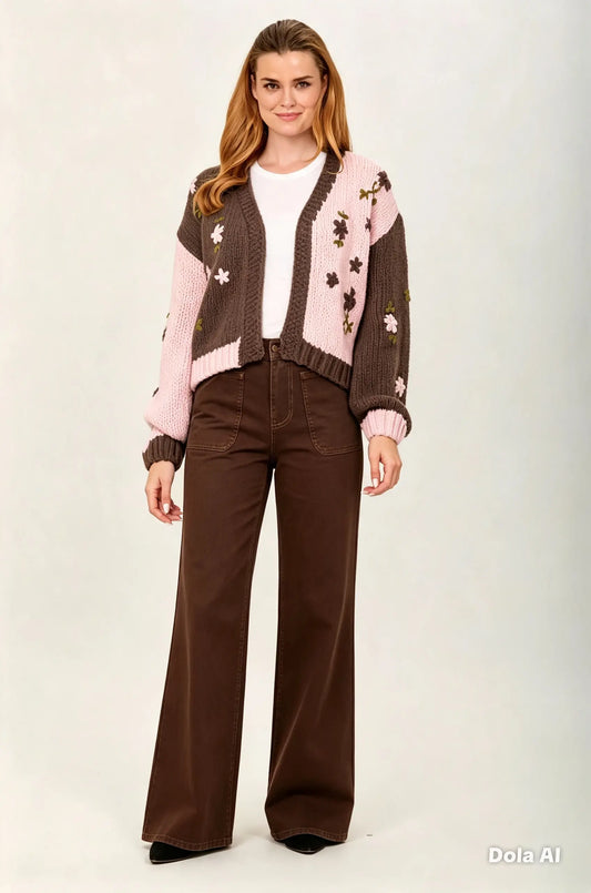 Pink/Brown Chunky Cardigan The Style Closet