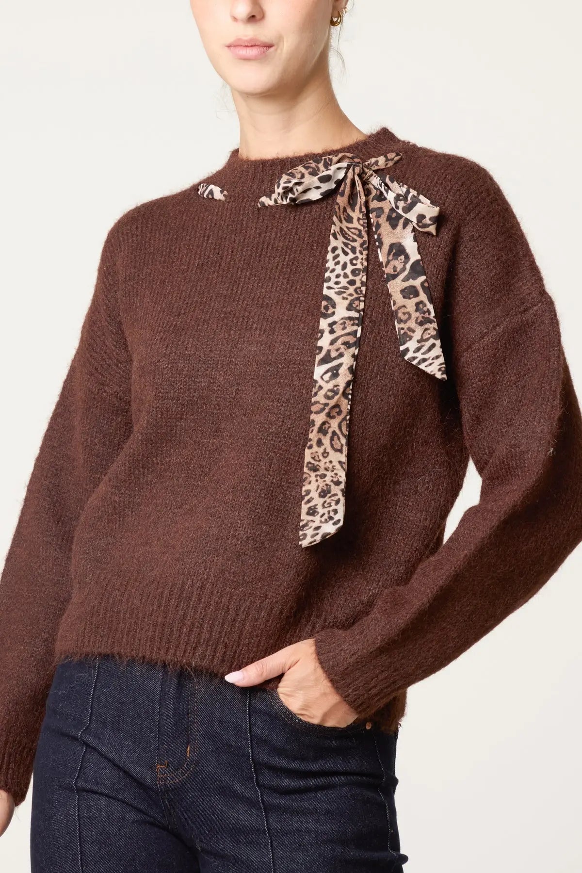 LEOPARD PRINT TIE DETAIL KNIT JUMPER The Style Closet