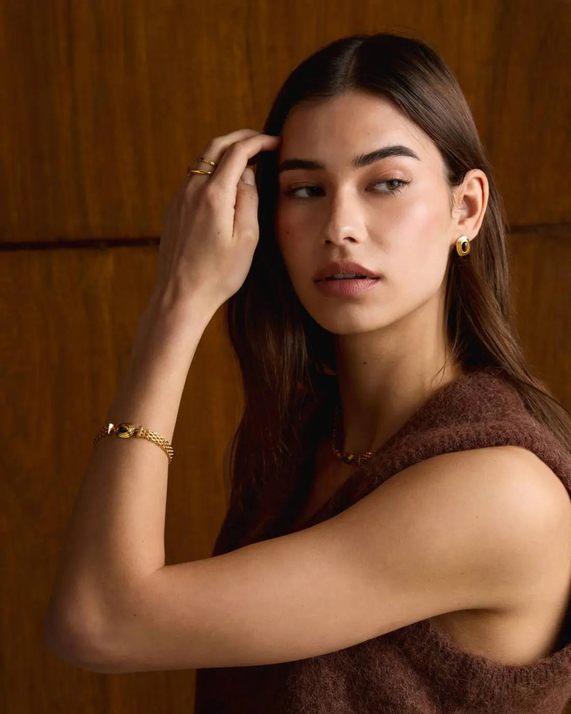 Tiger's Eye Waterproof Gold Button Bracelet The Style Closet