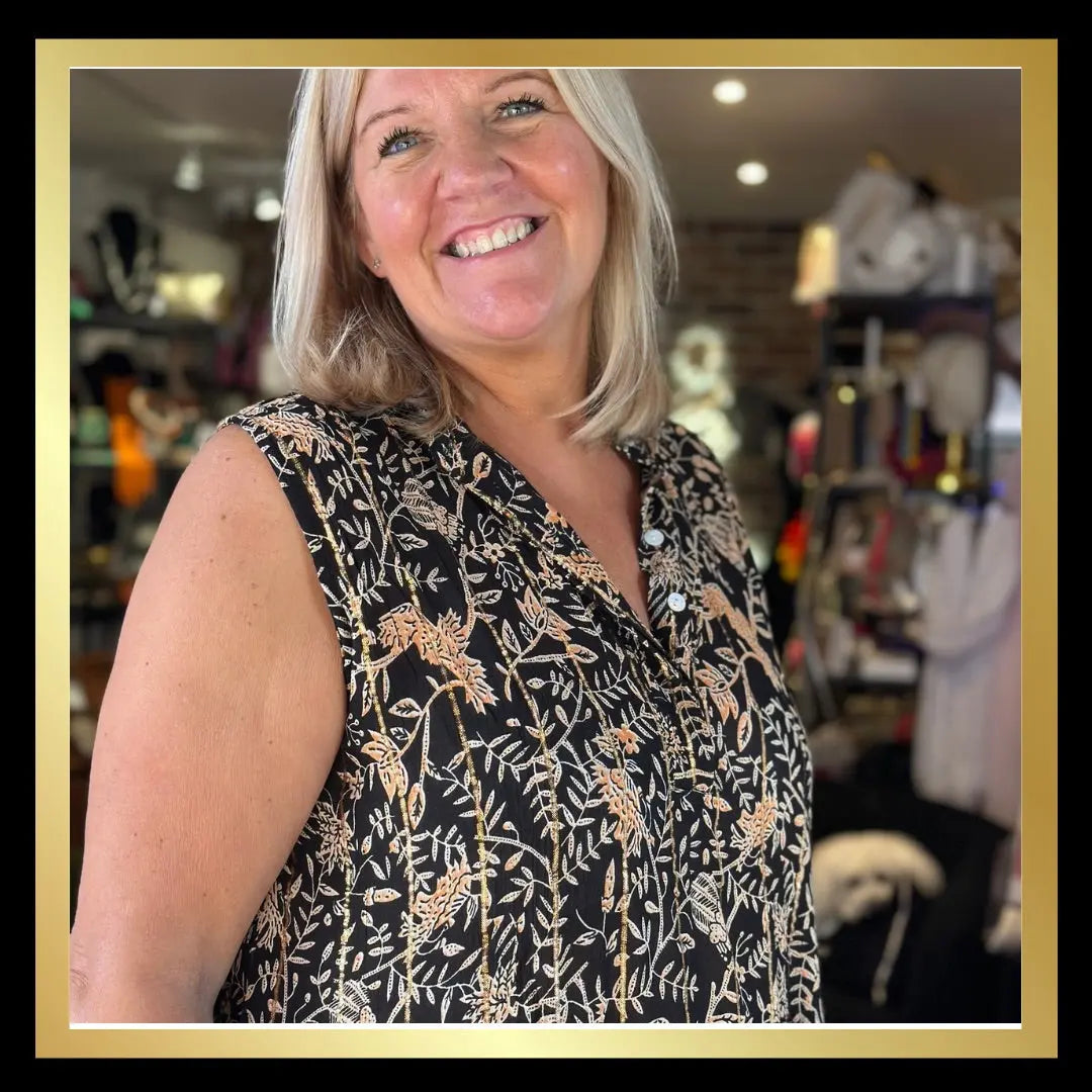 Mandarin Collar Black/Gold Maxi Dress - The Style Closet