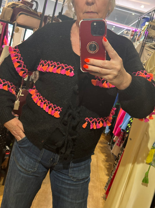 Pink/Orange Tassel Cardigan The Style Closet