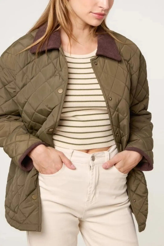 QUILTED CONTRAST SQUARE COAT The Style Closet