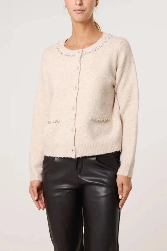 DIAMANTE EMBELLISHED KNIT CARDIGAN The Style Closet