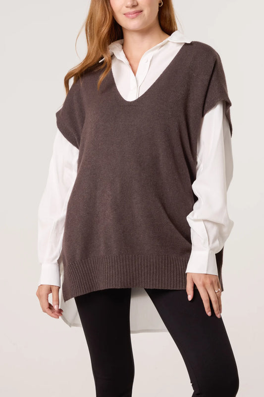 V NECK KNTTED VEST