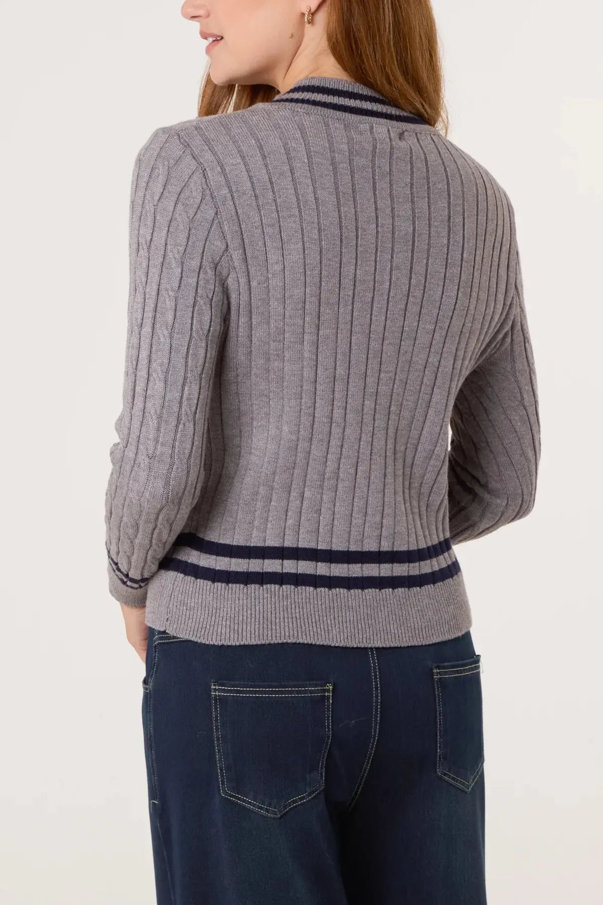 V NECK CABLE KNIT TEDDY JUMPER The Style Closet