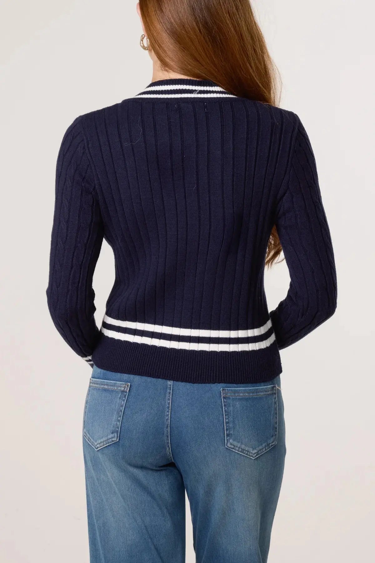 V NECK CABLE KNIT TEDDY JUMPER The Style Closet