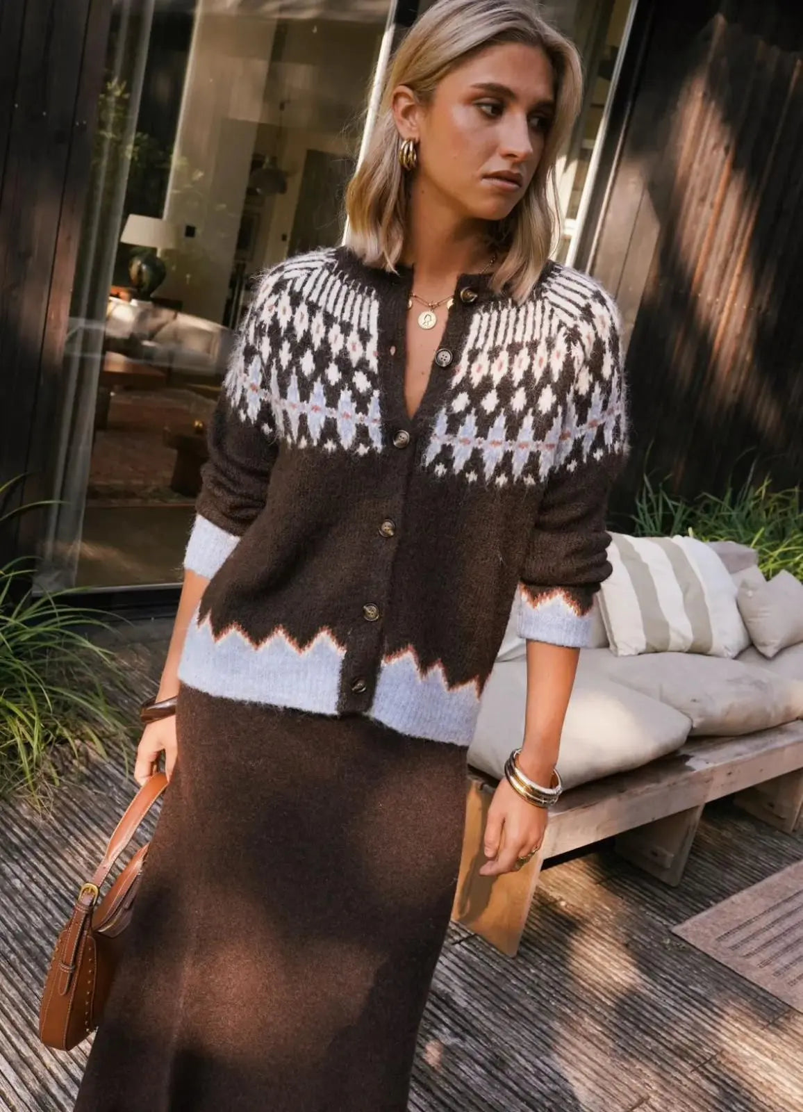 BROWN/BLUE ARGYLE CARDIGAN The Style Closet