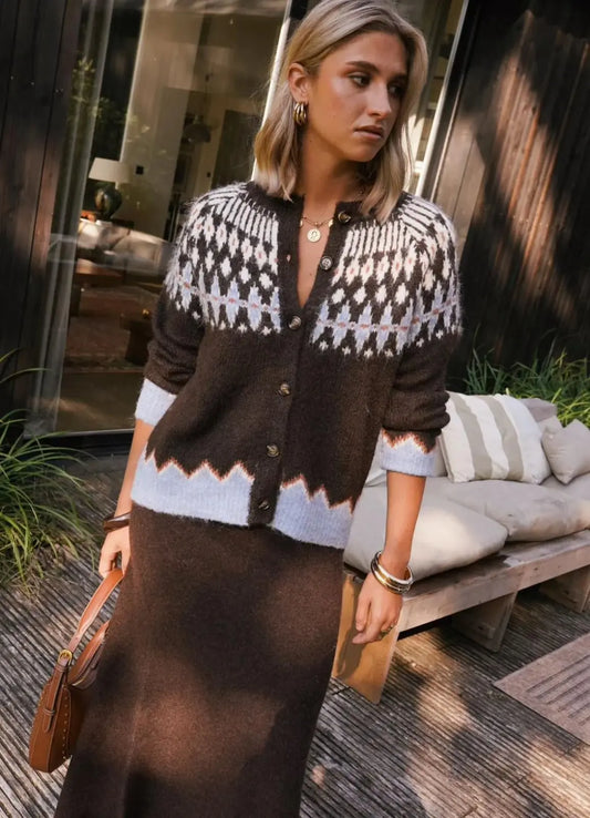 BROWN/BLUE ARGYLE CARDIGAN The Style Closet