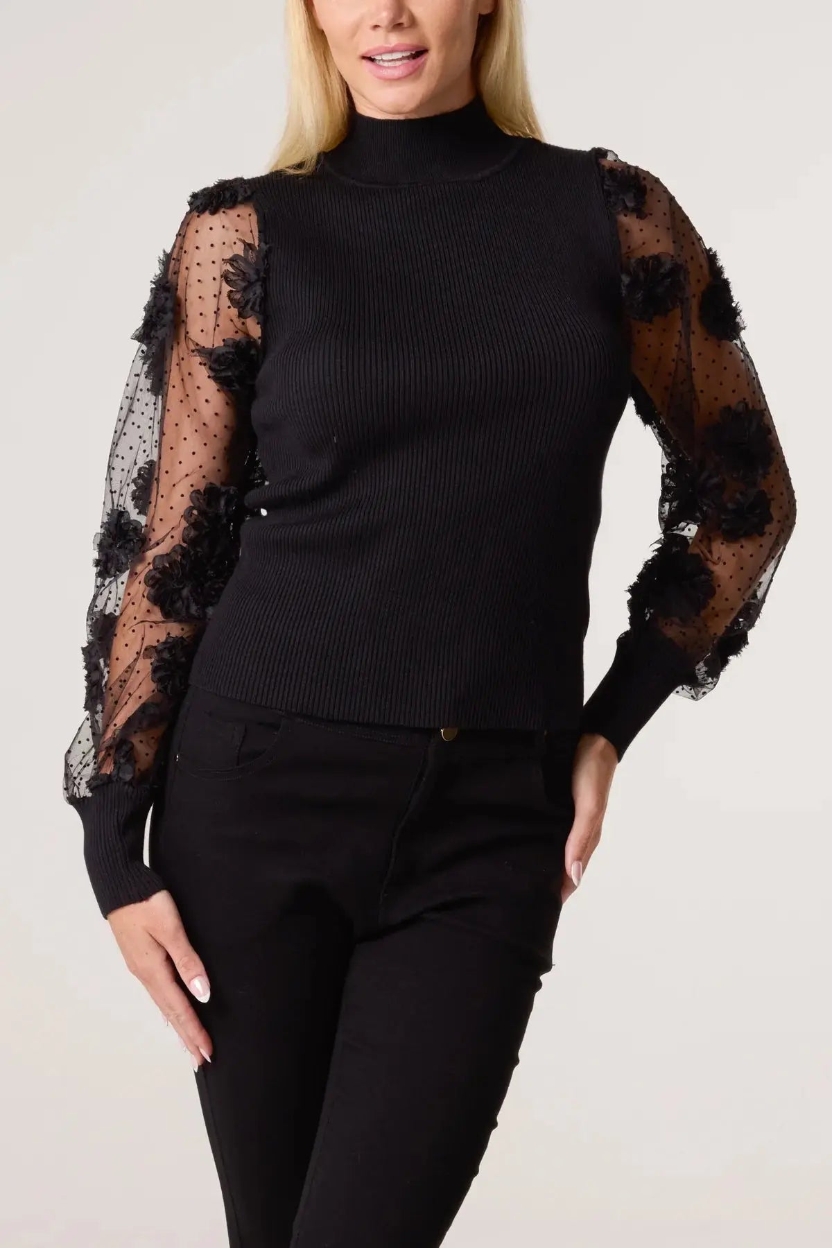 MESH FLOWER SLEEVES TOP The Style Closet
