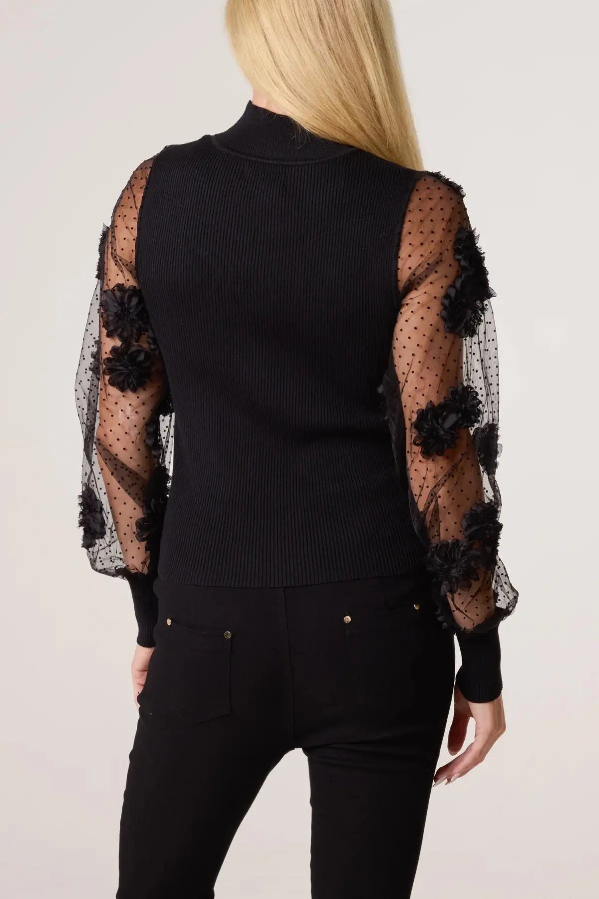 MESH FLOWER SLEEVES TOP The Style Closet