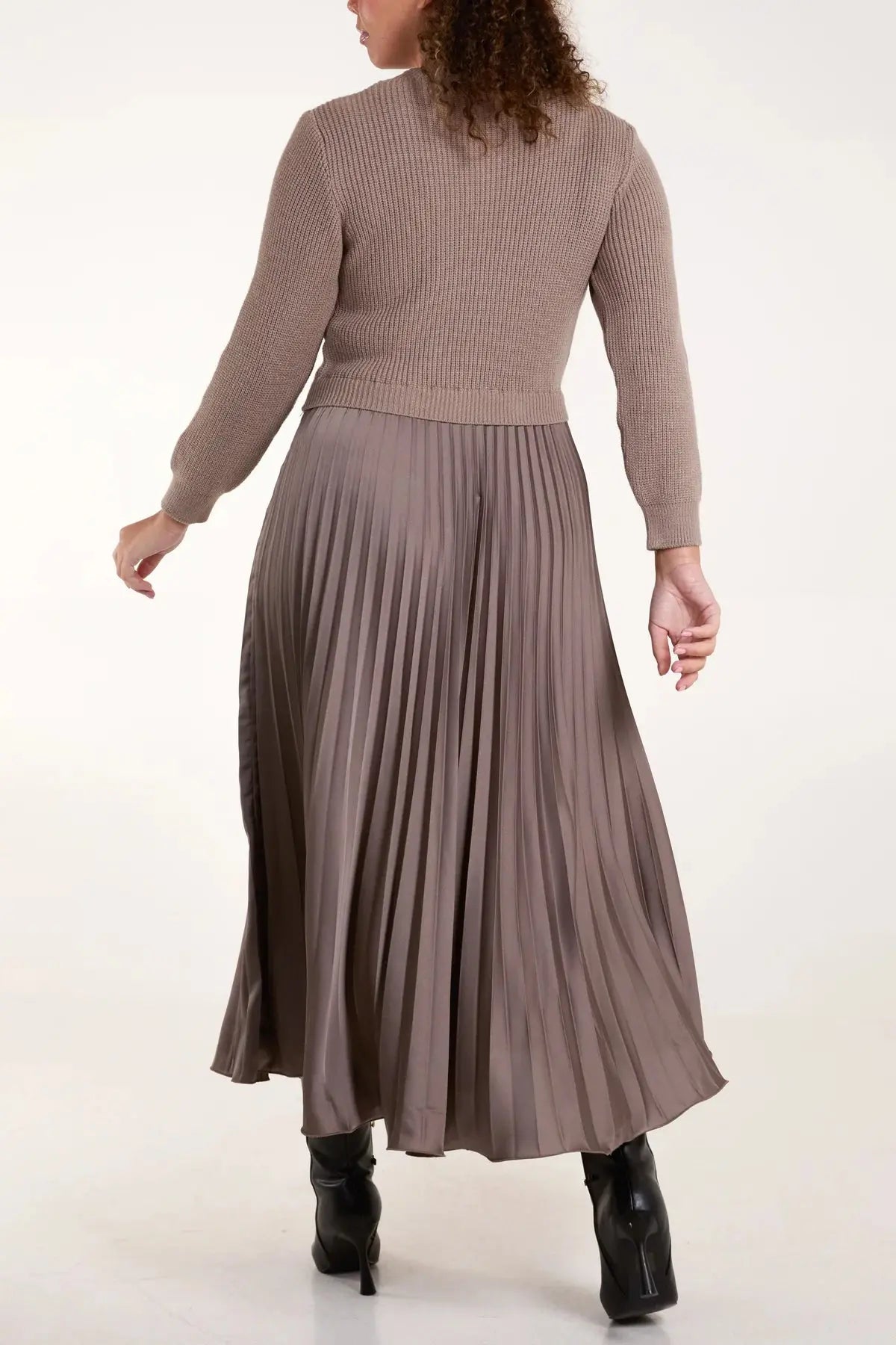 Jumper Dress with Satin Pleated Skirt The Style Closet