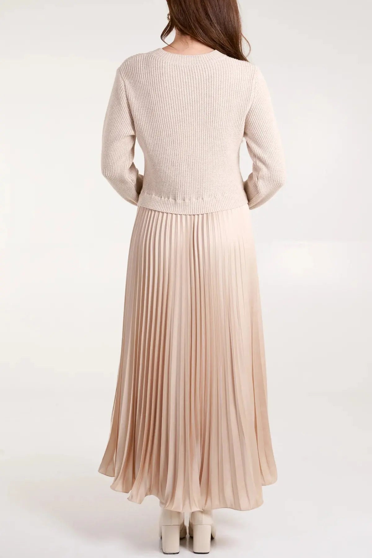Jumper Dress with Satin Pleated Skirt The Style Closet