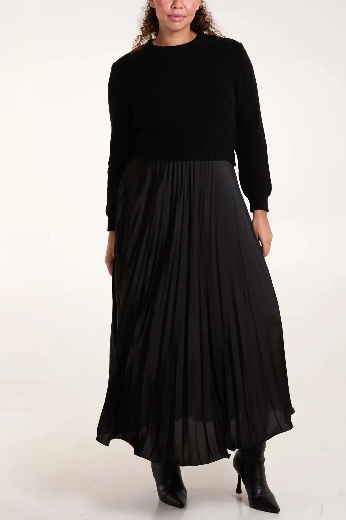 Jumper Dress with Satin Pleated Skirt The Style Closet