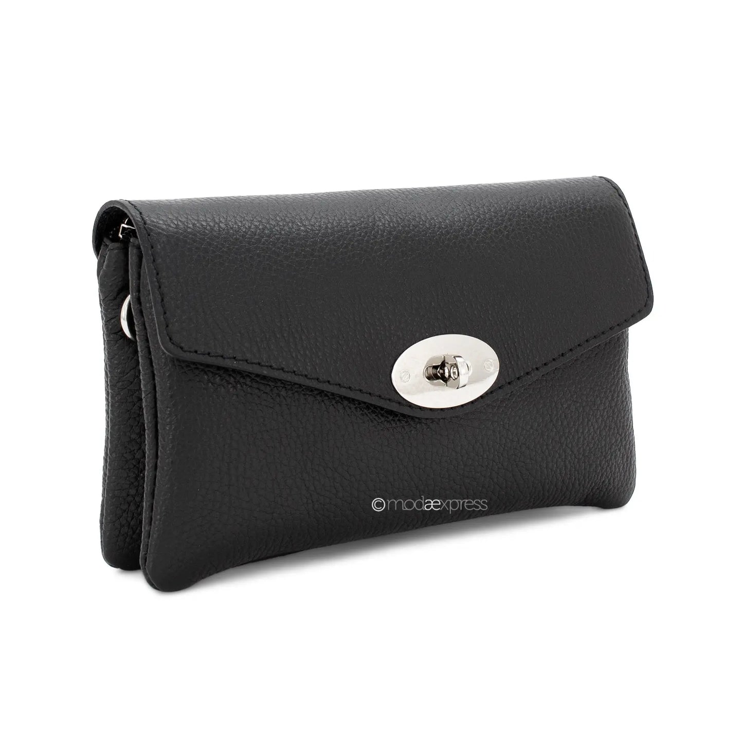 Double Compartment Leather Bag with Crossbody Silver Chain The Style Closet