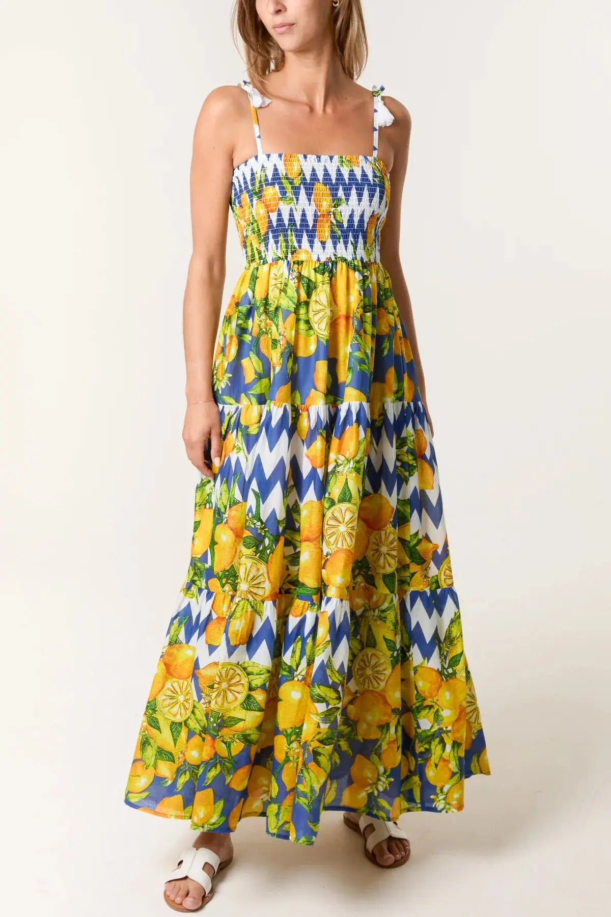 Lemon & Zig Zag Cotton Sun Dress The Style Closet