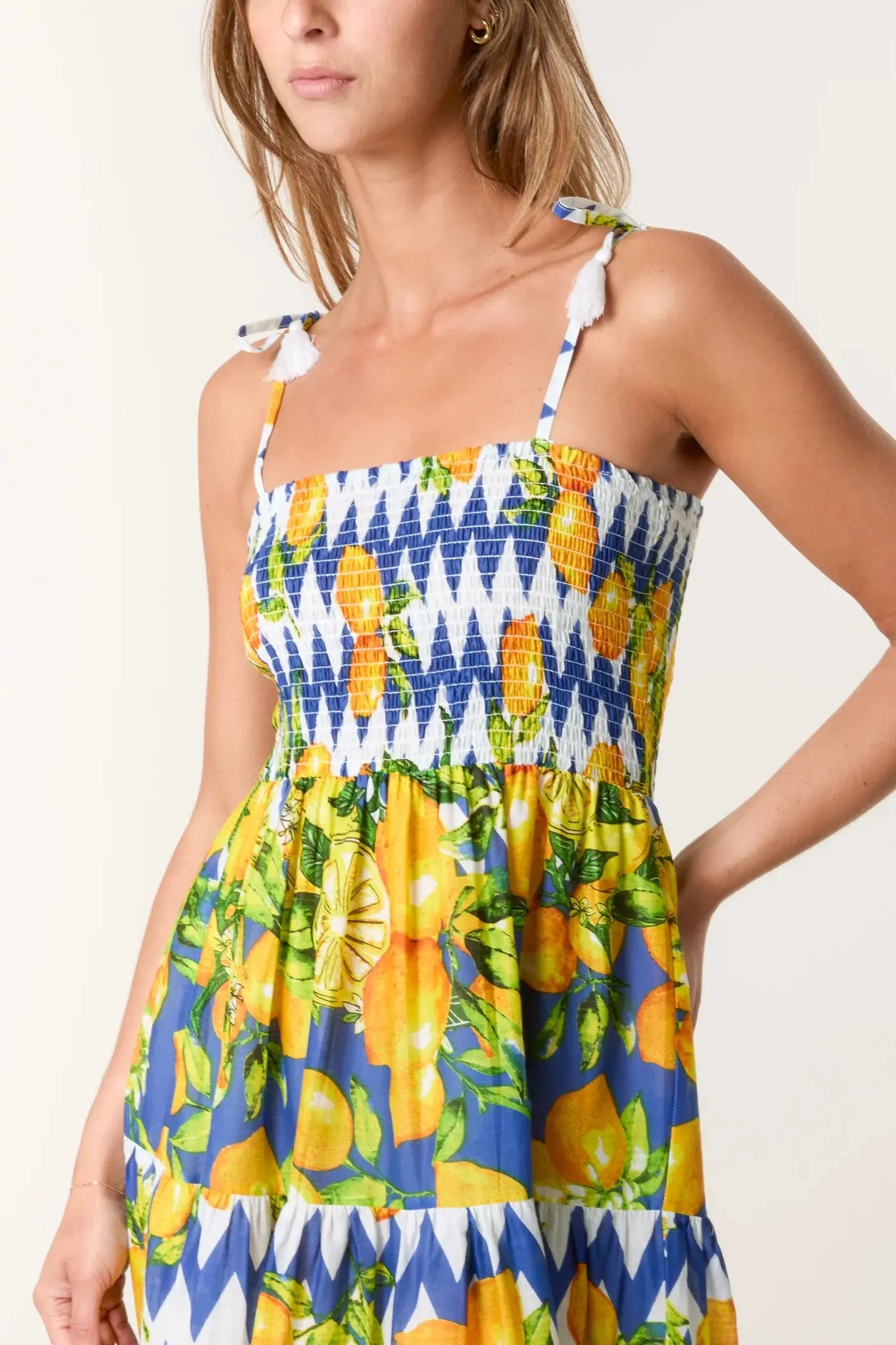 Lemon & Zig Zag Cotton Sun Dress The Style Closet