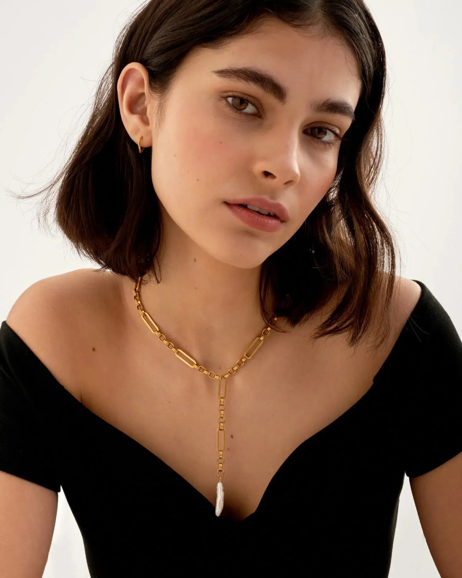 Allure Waterproof Gold Pearl Lariat Necklace The Style Closet