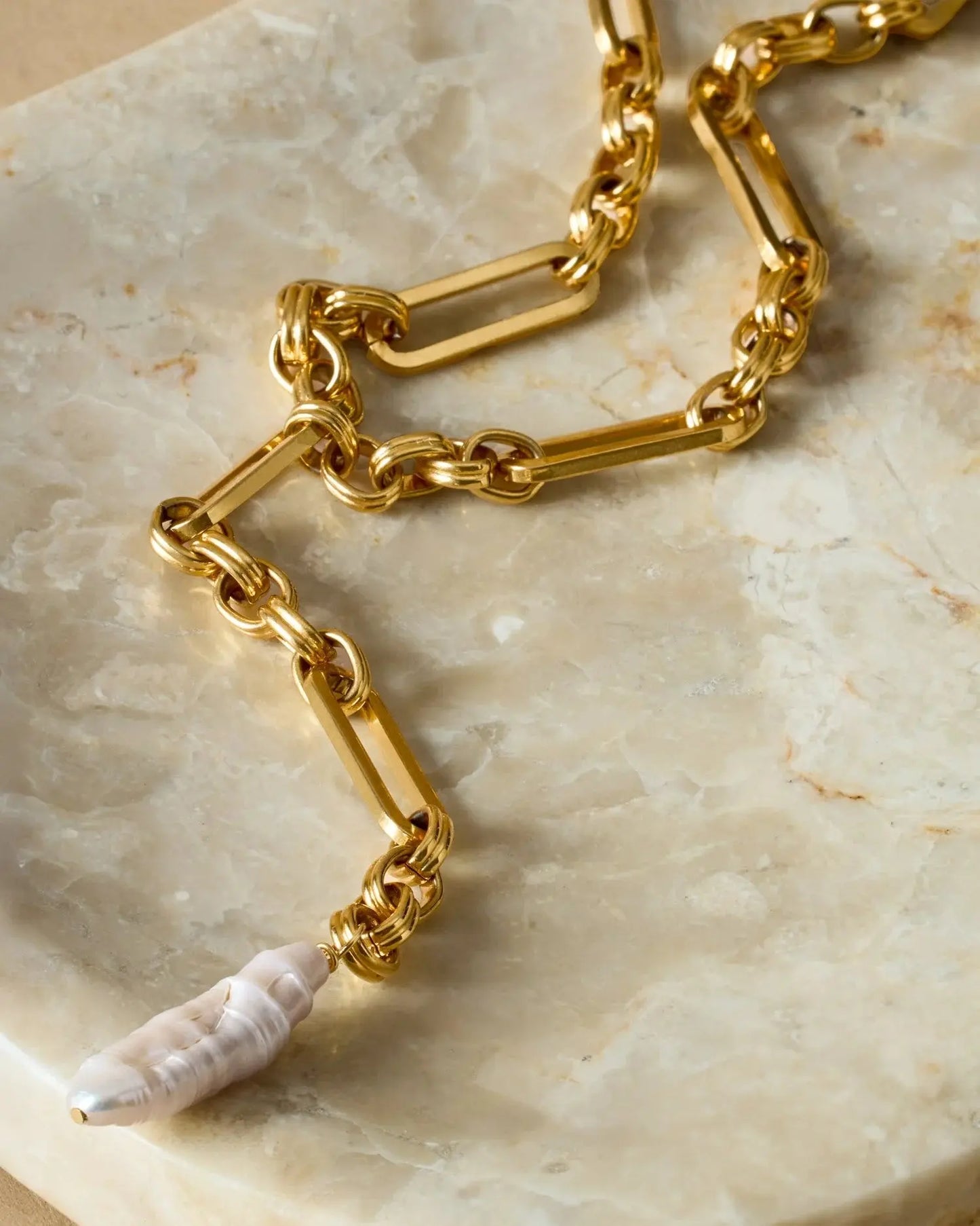 Allure Waterproof Gold Pearl Lariat Necklace The Style Closet