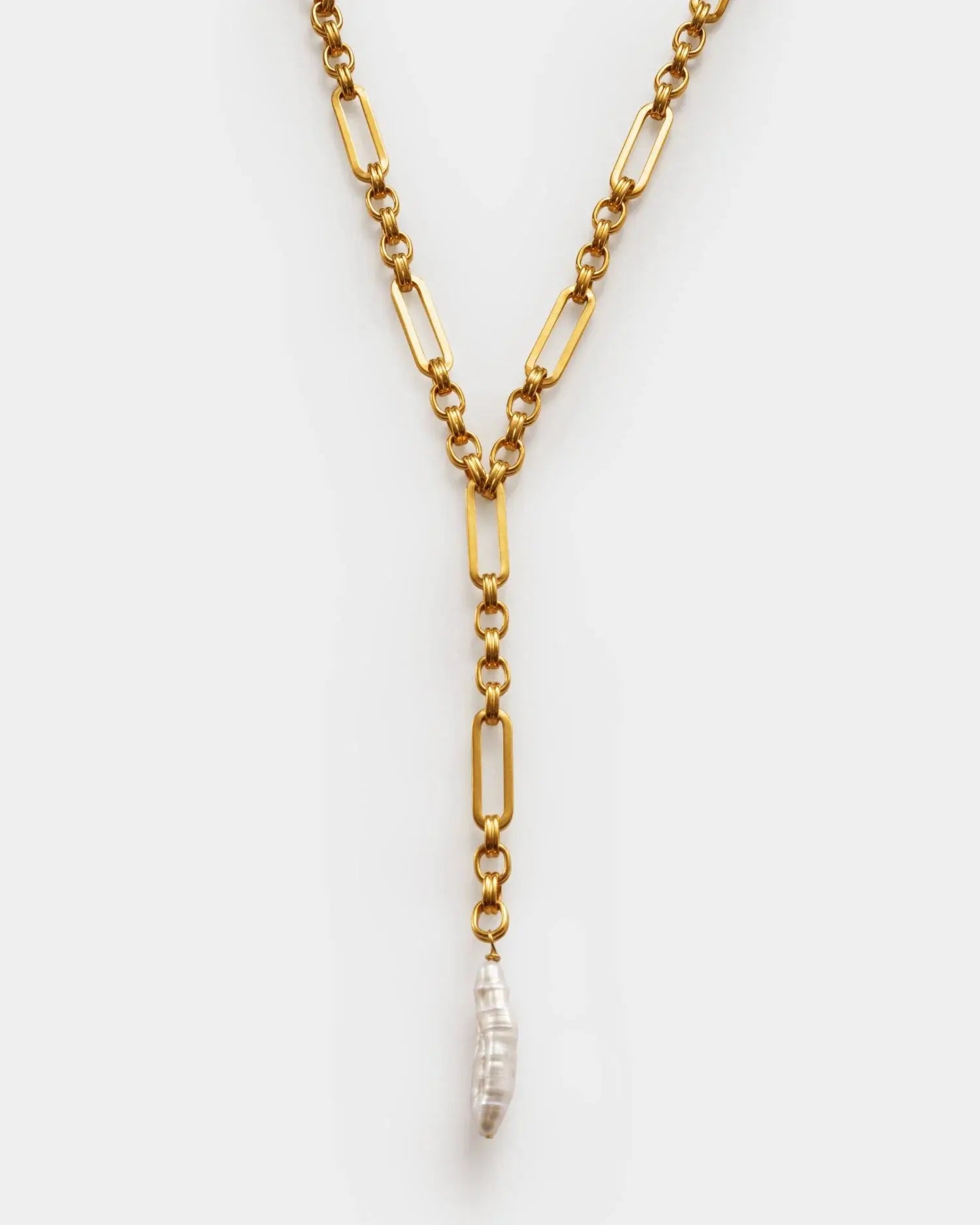 Allure Waterproof Gold Pearl Lariat Necklace The Style Closet