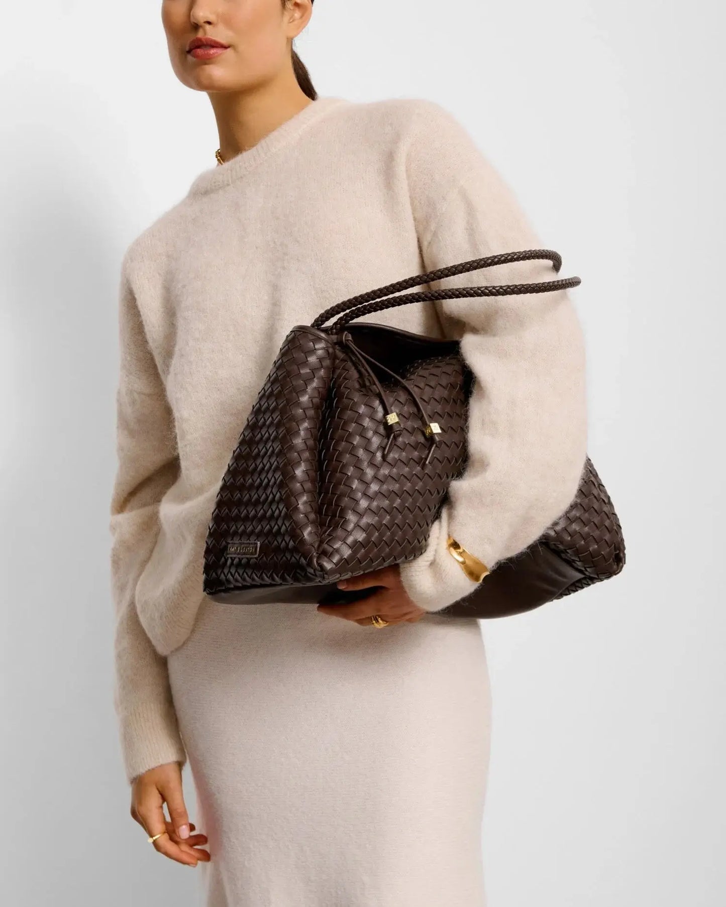 Nova Hand Woven Large Shoulder Bag in Chocolate The Style Closet