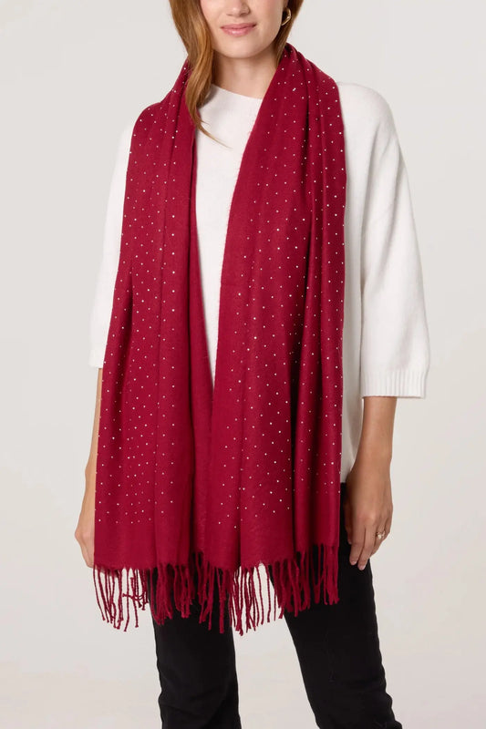 DIAMANTE EMBELLISHED TASSEL SCARF The Style Closet