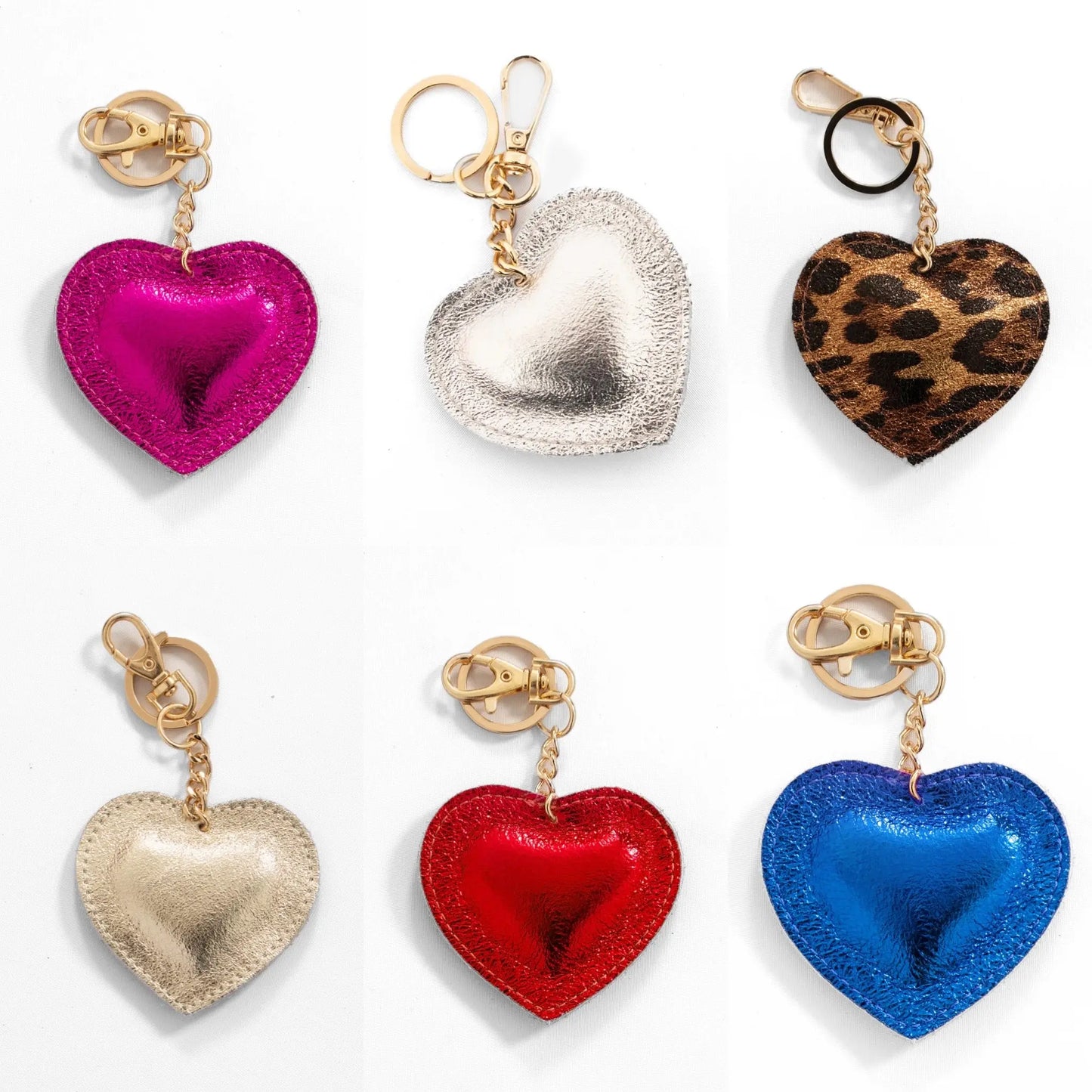 Italian Leather Metallic Love Heart KEYRING The Style Closet