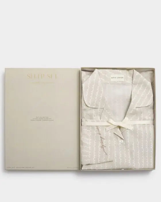 Pyjama Set - Taupe/Off WhiteWave Print The Style Closet