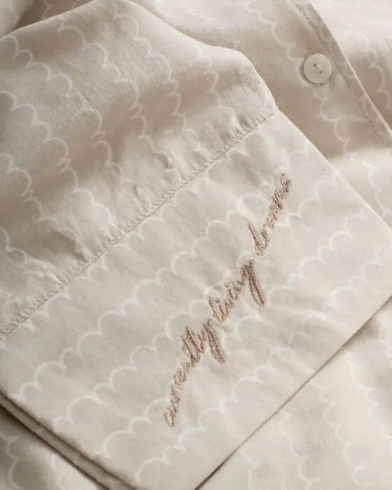 Pyjama Set - Taupe/Off WhiteWave Print The Style Closet