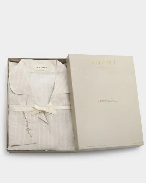 Pyjama Set - Taupe/Off WhiteWave Print The Style Closet