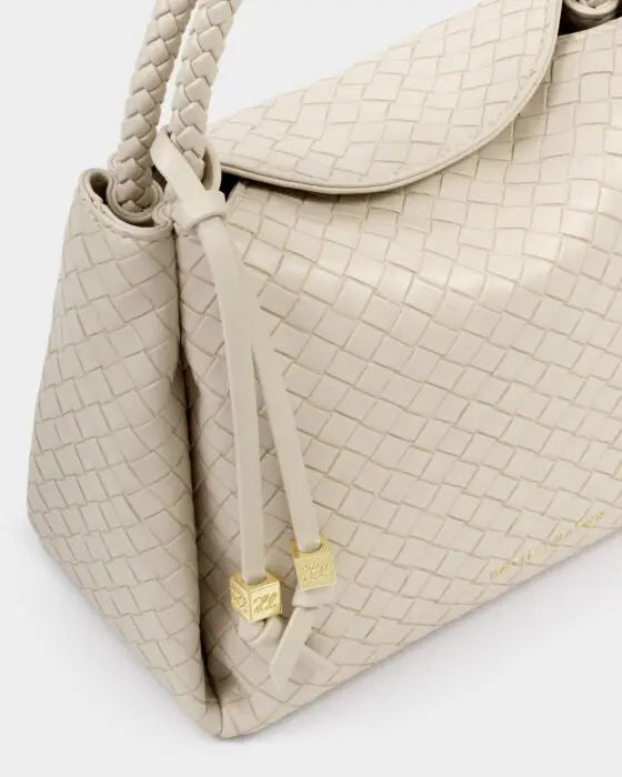 Nova Woven Texture Top Handle Bag in Off Whiteb The Style Closet