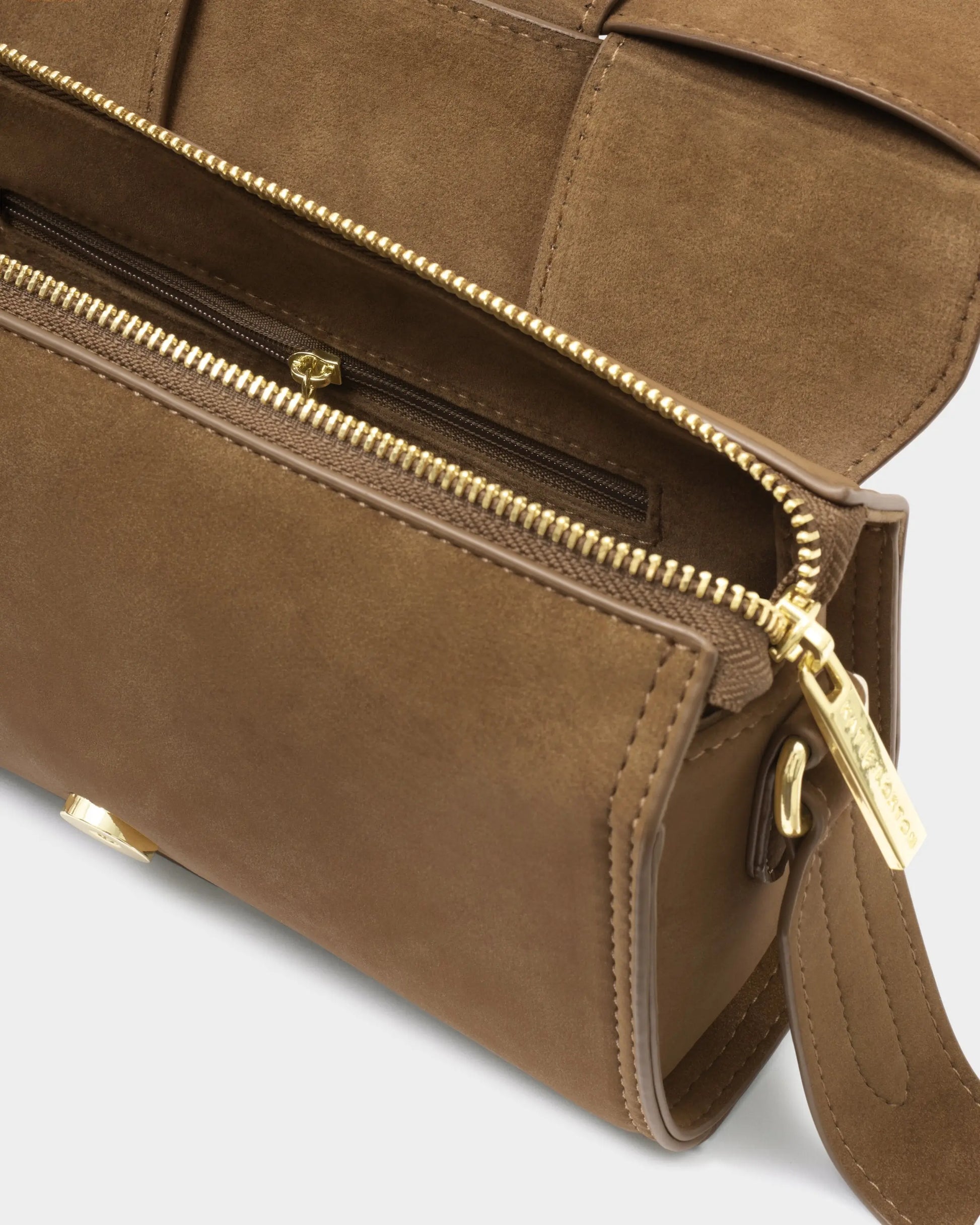 Taya Suedette Crossbody Bag in Caramel Suedette The Style Closet