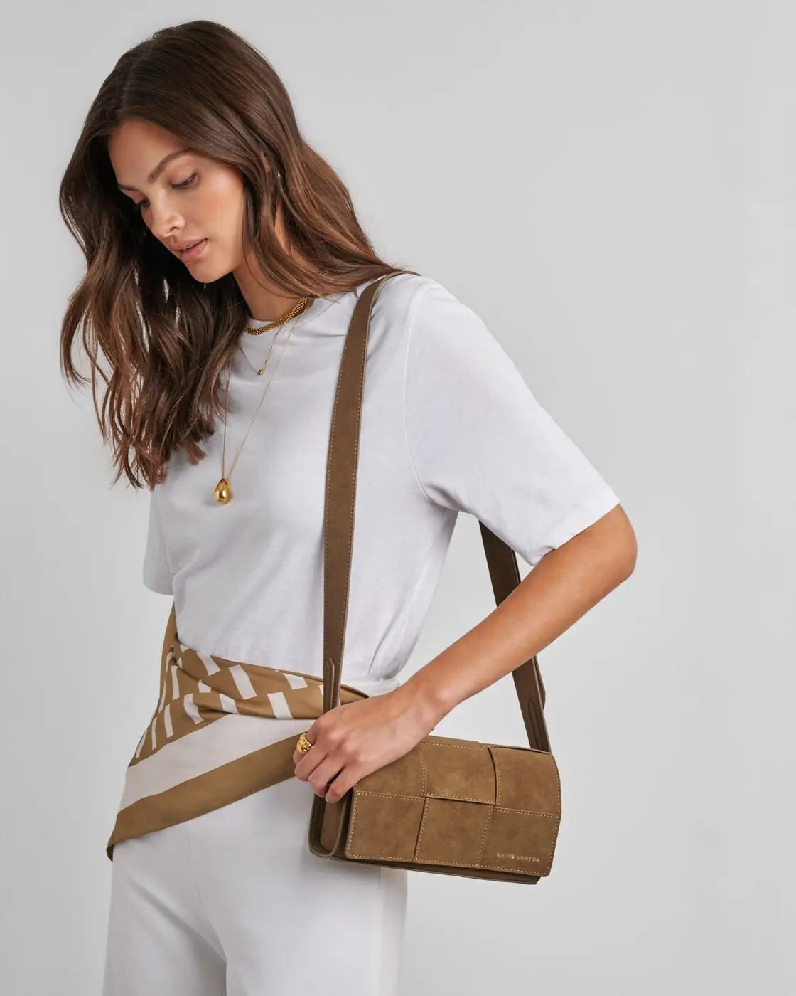 Taya Suedette Crossbody Bag in Caramel Suedette The Style Closet