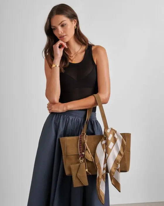 Taya Hand Woven Suedette Tote Bag in Caramel The Style Closet