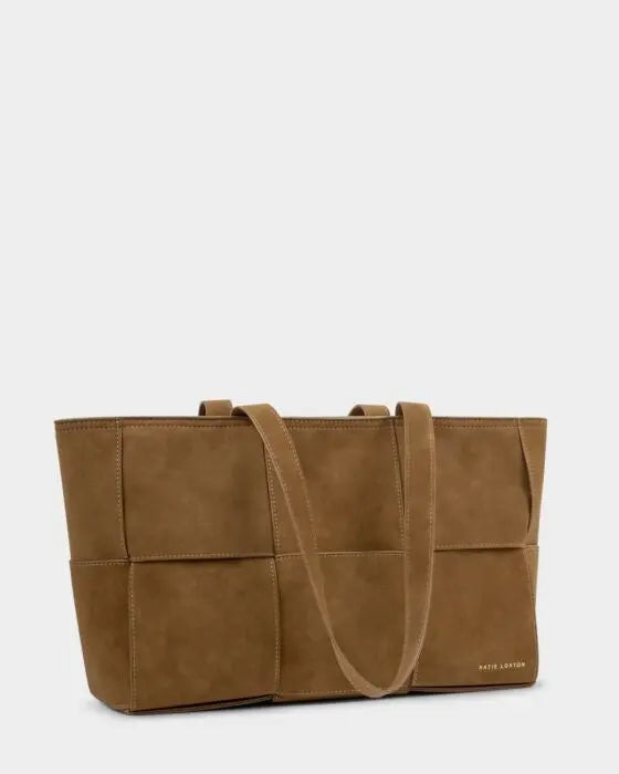 Taya Hand Woven Suedette Tote Bag in Caramel The Style Closet