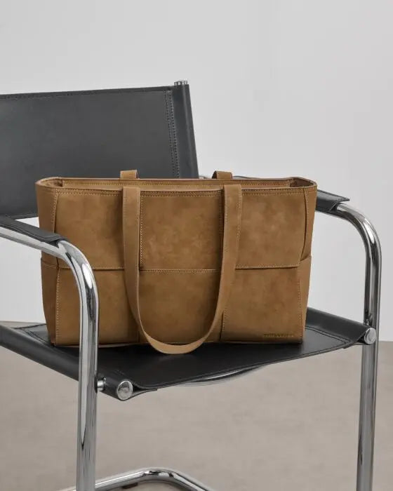 Taya Hand Woven Suedette Tote Bag in Caramel The Style Closet