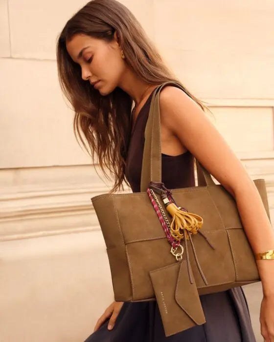 Taya Hand Woven Suedette Tote Bag in Caramel The Style Closet
