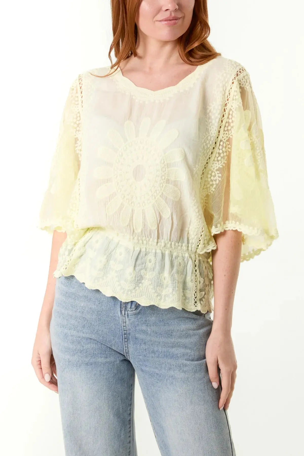 Sunflower Lace Sleeve Blouse The Style Closet