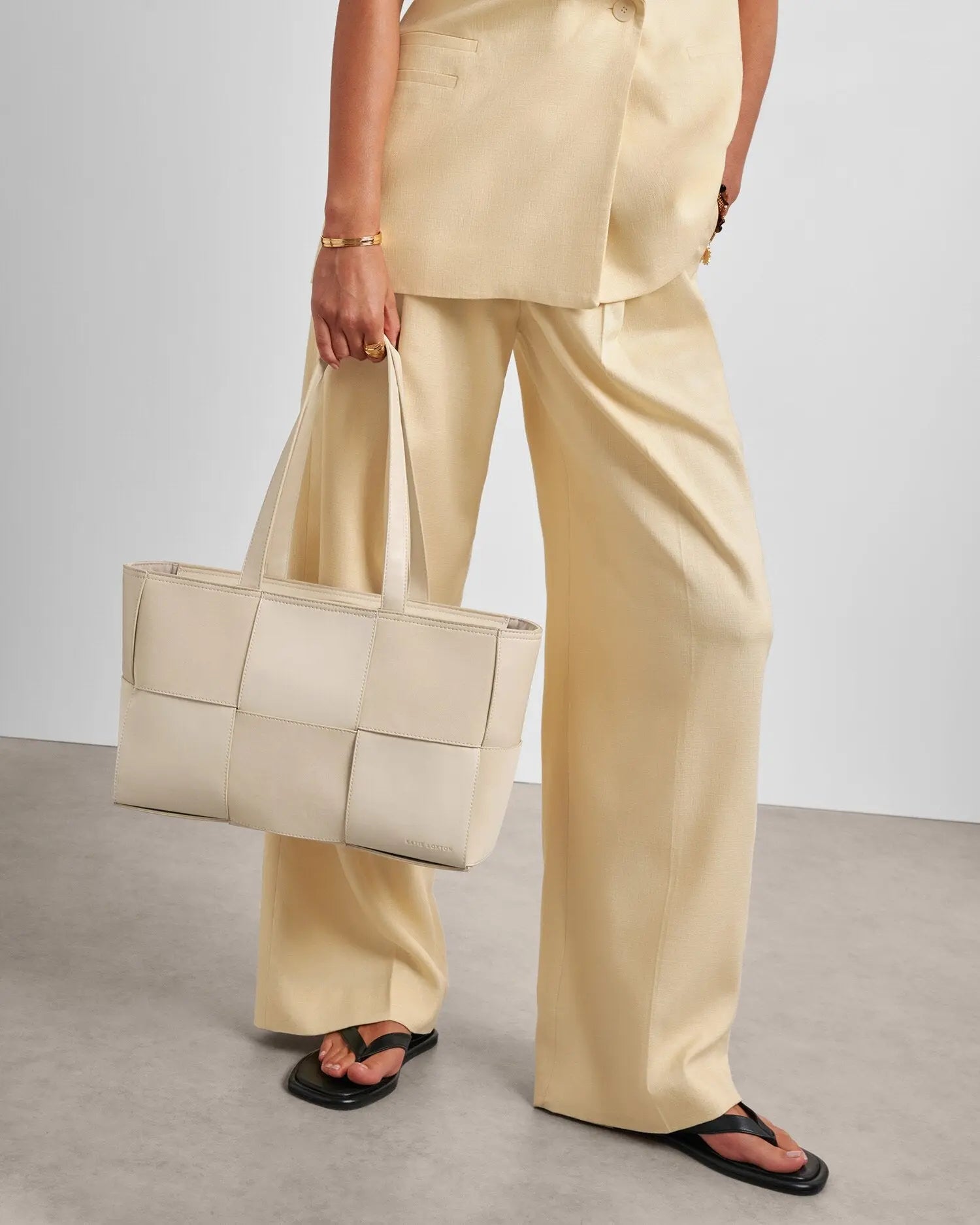 Taya Hand Woven Suedette Tote Bag in Off White - The Style Closet