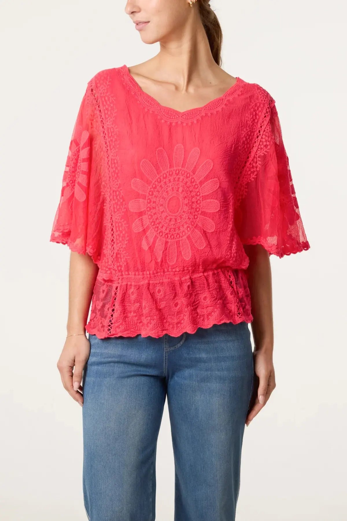 Sunflower Lace Sleeve Blouse The Style Closet