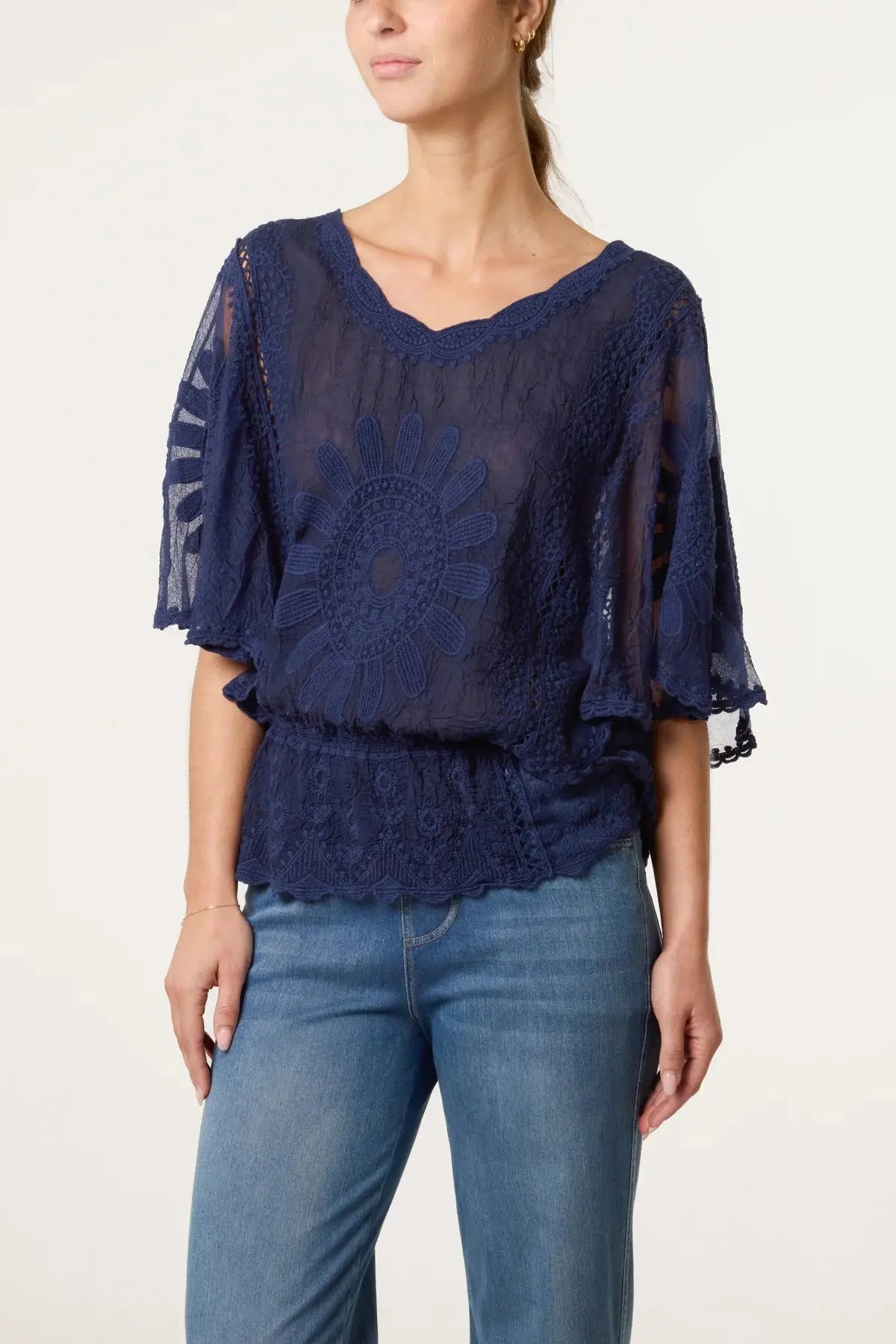 Sunflower Lace Sleeve Blouse The Style Closet