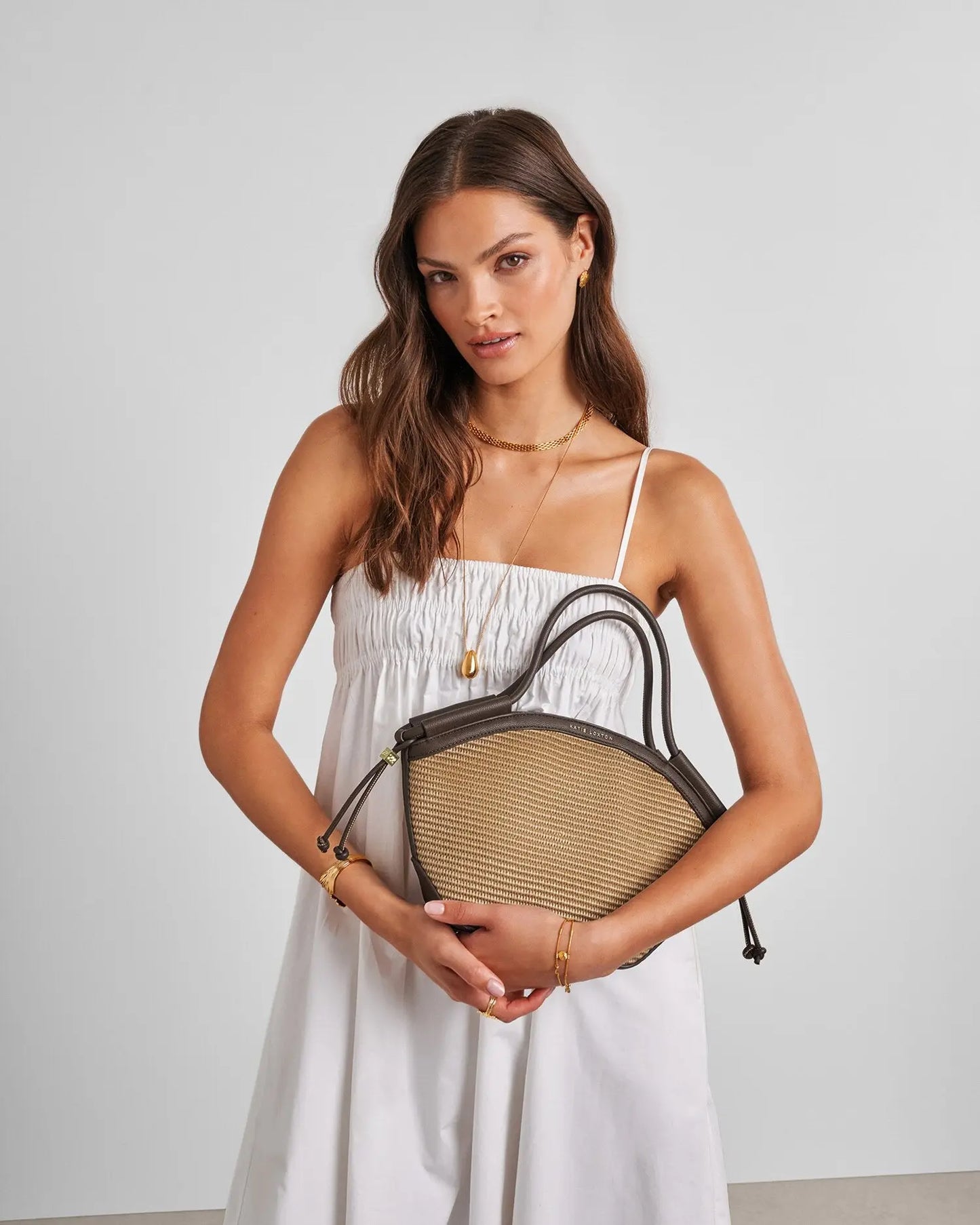 Florence Mini Tote Bag Natural Rafia/Bitter Chocolate The Style Closet