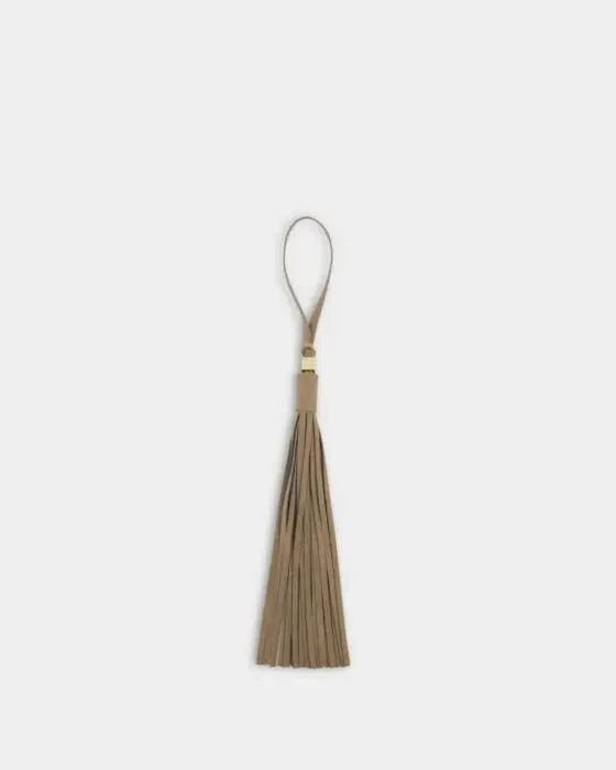 Oversized Suedette Tassel Bag Charm - Taupe The Style Closet