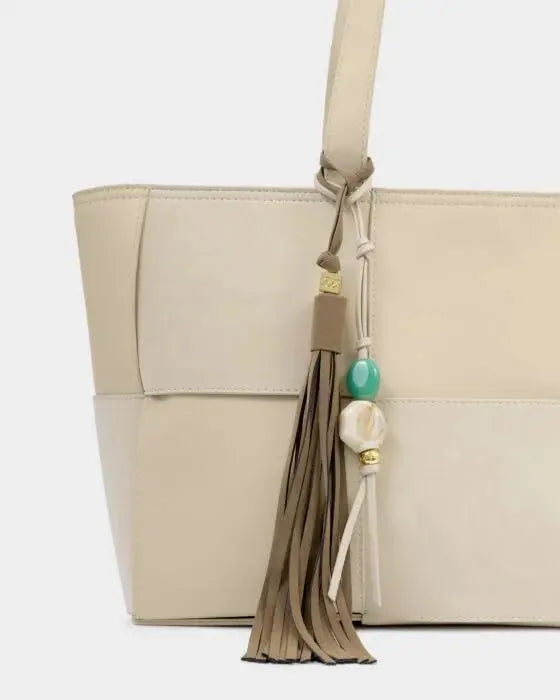 Oversized Suedette Tassel Bag Charm - Taupe The Style Closet