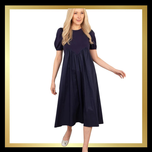 Navy Cotton Midaxi Dress