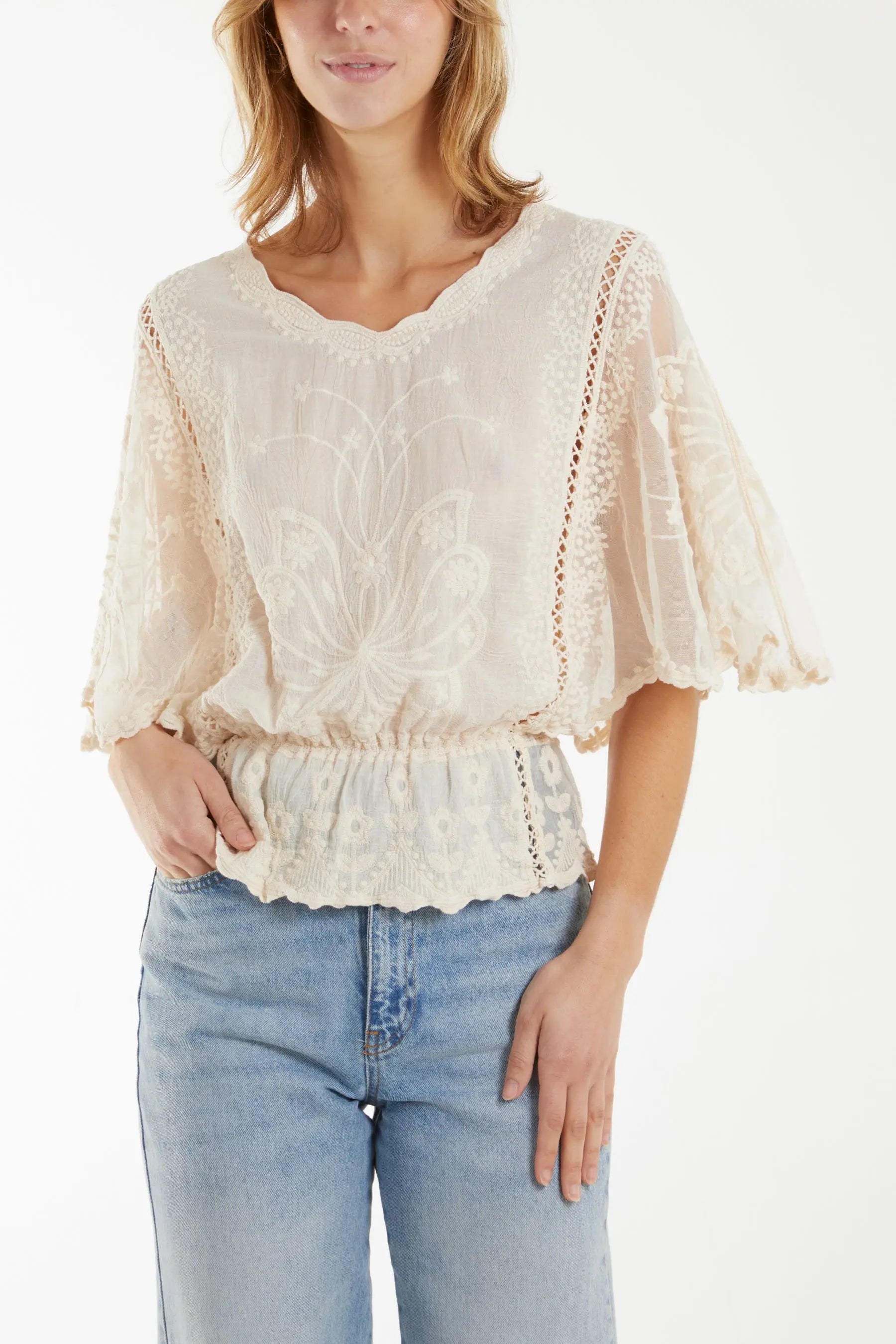 Sunflower Lace Sleeve Blouse The Style Closet